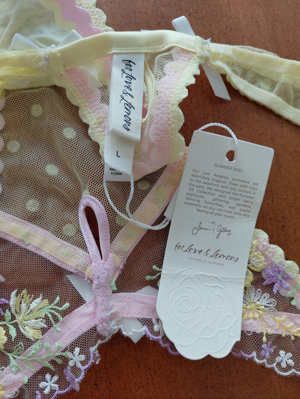 For Love And Lemons Buttercup Bunches Butter Yellow Pastel Coquette Thong NWT - Picture 7 of 7